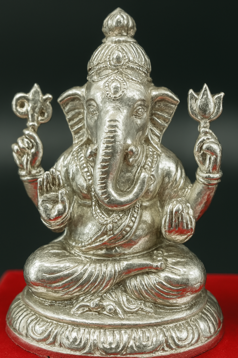 Pure Silver Laxmi Ganesh Idol Set for Pooja & Gift (with Acrylic Box) - Image 5