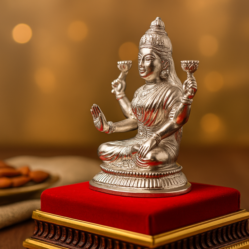 Pure Silver Laxmi Ganesh Idol Set for Pooja & Gift (with Acrylic Box) - Image 8